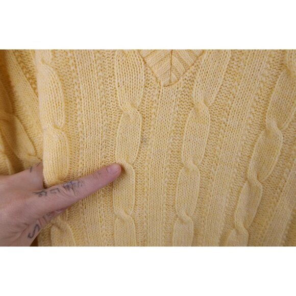 Vtg 70s Streetwear Mens Large Blank Chunky Cable Knit V-Neck Sweater Yellow USA - Picture 4 of 10